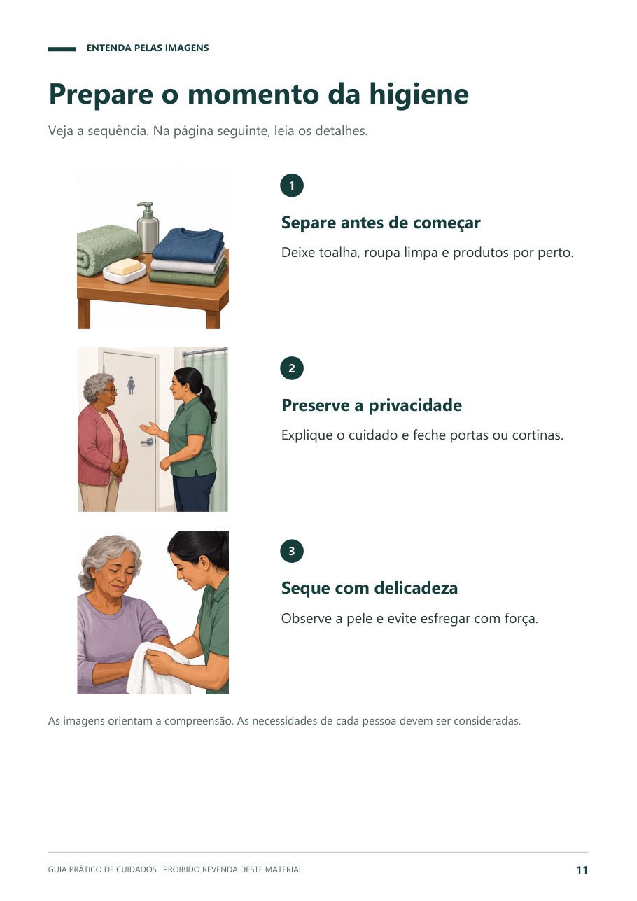 Página do guia: Prepare o momento da higiene
